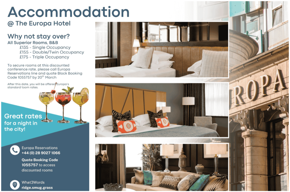 A hotel advertisement for the Euro Hotel, featuring a couch, bed, and a wine glass. AI generated content