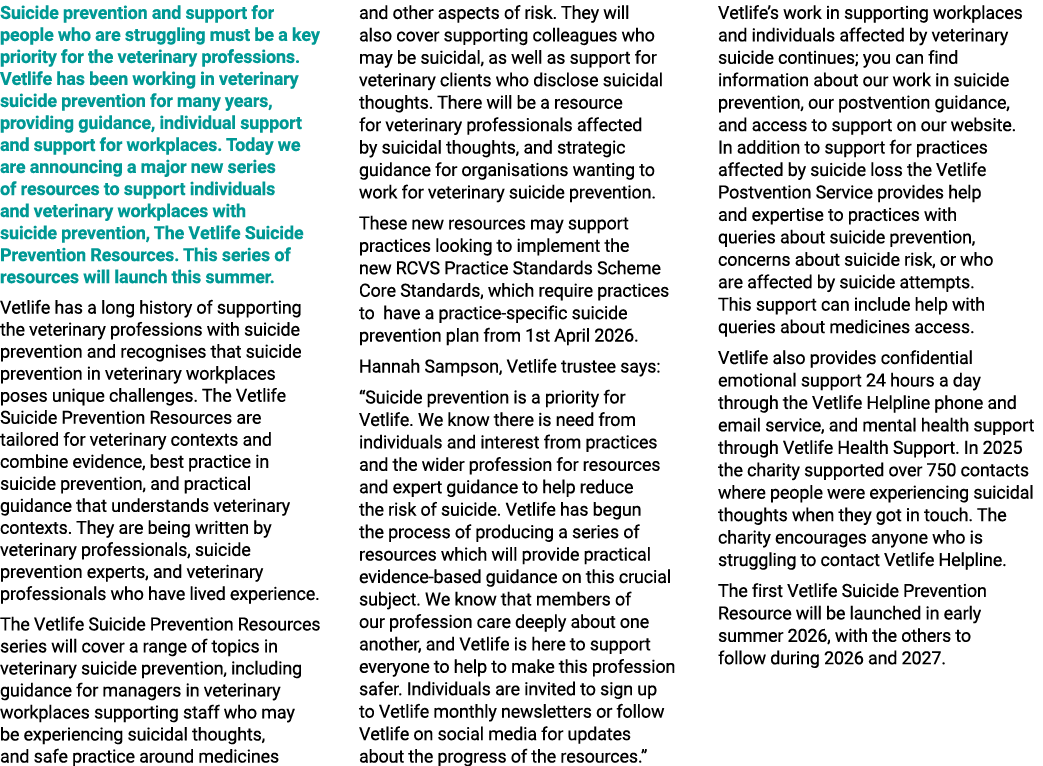Suicide prevention and support for people who are struggling must be a key priority for the veterinary professions. V...