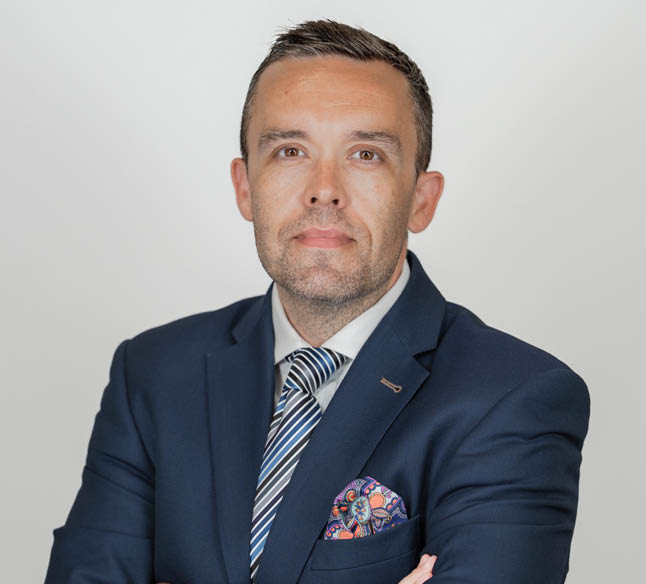 A man wearing a suit and tie with a blue and white striped tie. AI generated content