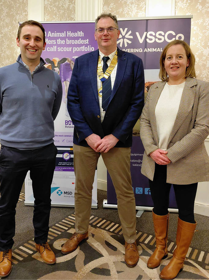 Three people pose for a picture in front of a sign. AI generated content