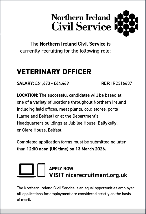 A flyer for the Northern Ireland Civil Service lists job openings, including a position for a Veterinary Officer. AI generated content