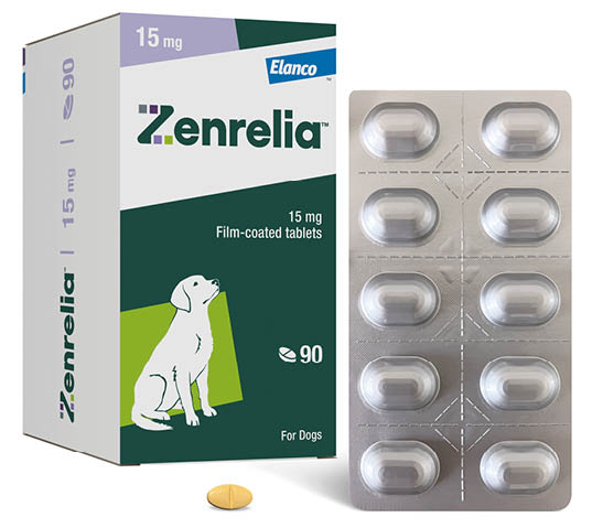 A box of Zenrelia pills with a dog on the front. AI generated content