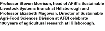 Professor Steven Morrison, head of AFBI’s Sustainable Livestock Systems Branch at Hillsborough and Professor Elizabet...