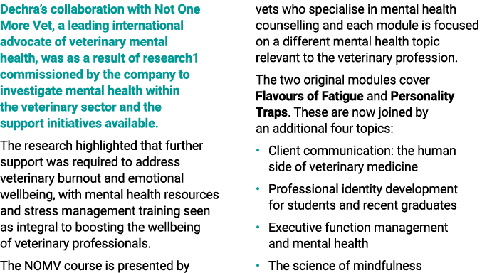 Dechra’s collaboration with Not One More Vet, a leading international advocate of veterinary mental health, was as a ...