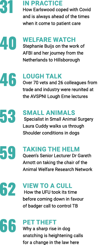 31 IN PRACTICE  How Earlswood coped with Covid and is always ahead of the times when it come to patient care 40 WELFA   