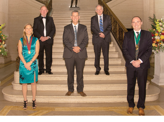 Justine Shotton, President of the British Veterinary Association; William Irwin MLA;  Edwin Poots MLA Agriculture and Environment Minister; Robert Huey, Cheif Veterinary Officer DAERA; and Mark Little, President British Veterinary Association NI 