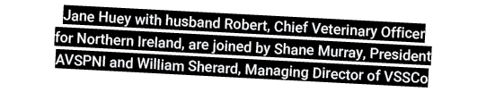 Jane Huey with husband Robert, Chief Veterinary Officer for Northern Ireland, are joined by Shane Murray, President A   