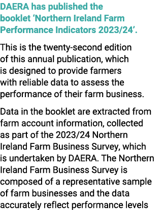 DAERA has published the booklet ‘Northern Ireland Farm Performance Indicators 2023/24’. This is the twenty second edi...