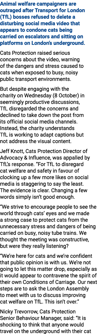 Animal welfare campaigners are outraged after Transport for London (TfL) bosses refused to delete a disturbing social...