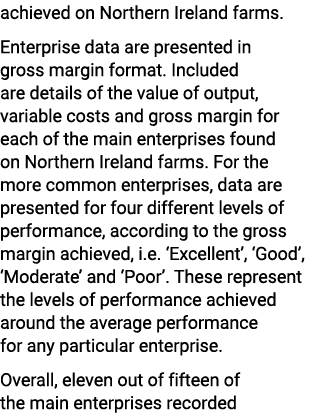 achieved on Northern Ireland farms. Enterprise data are presented in gross margin format. Included are details of the...