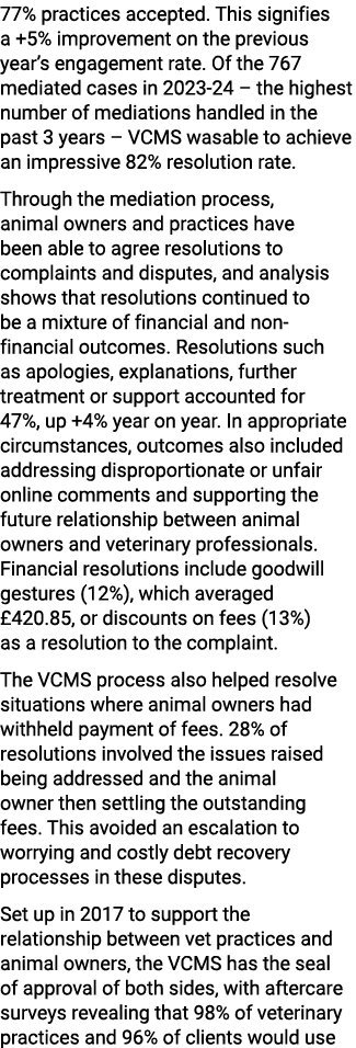 77% practices accepted. This signifies a +5% improvement on the previous year’s engagement rate. Of the 767 mediated ...