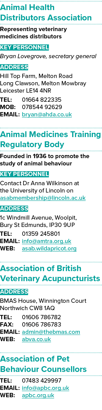 Animal Health Distributors Association Representing veterinary medicines distributors Key Personnel Bryan Lovegrove,    
