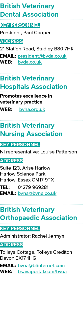 British Veterinary Dental Association Key Personnel President, Paul Cooper Address 21 Station Road, Studley B80 7HR E   