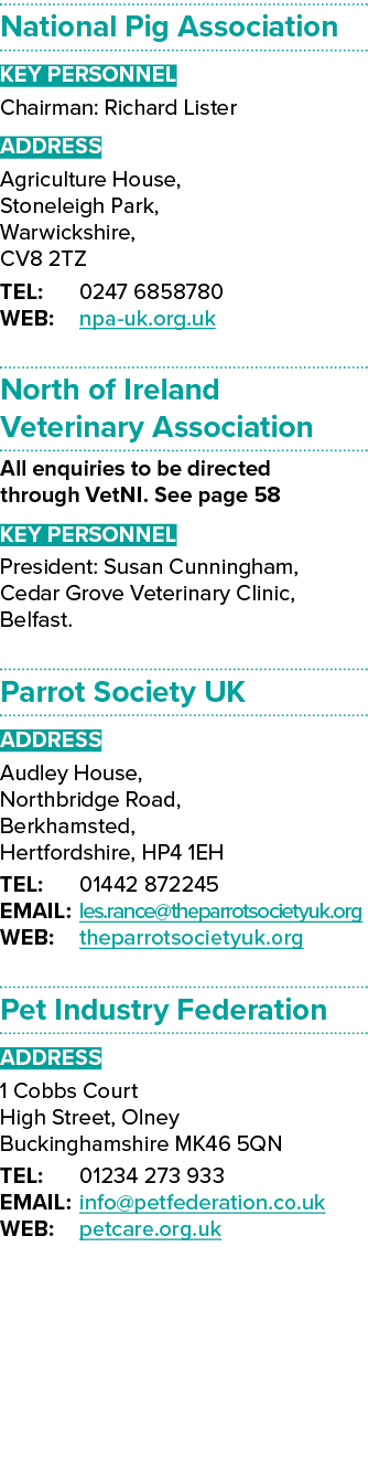 National Pig Association Key Personnel Chairman: Richard Lister ADDRESS Agriculture House, Stoneleigh Park, Warwicksh   