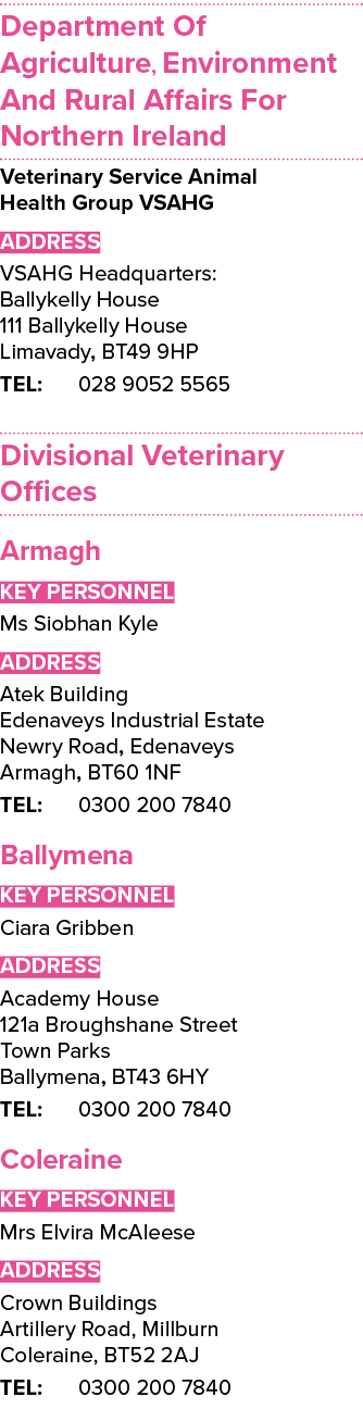 Department Of Agriculture, Environment And Rural Affairs For Northern Ireland Veterinary Service Animal Health Group    