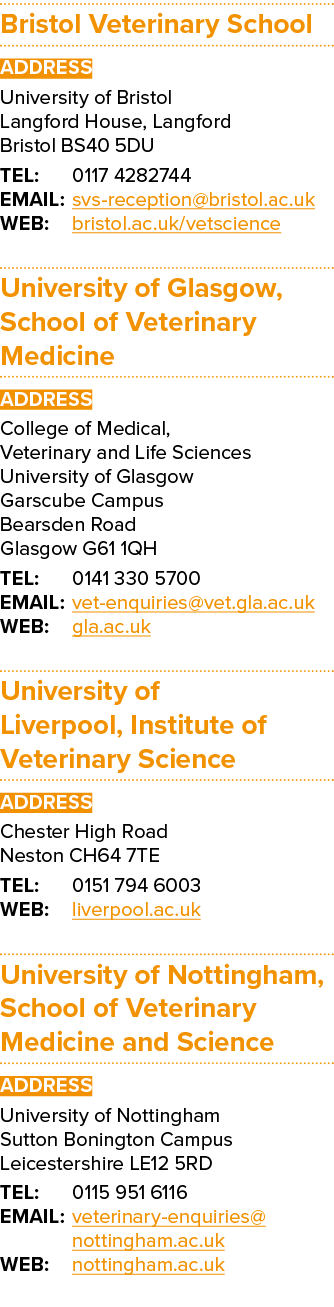 Bristol Veterinary School ADDRESS University of Bristol Langford House, Langford Bristol BS40 5DU TEL: 0117 4282744 E   