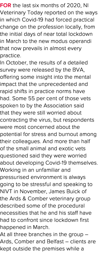 For the last six months of 2020, NI Veterinary Today reported on the ways in which Covid-19 had forced practical chan   