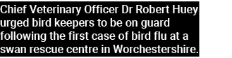 Chief Veterinary Officer Dr Robert Huey urged bird keepers to be on guard following the first case of bird flu at a s   