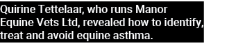 Quirine Tettelaar, who runs Manor Equine Vets Ltd, revealed how to identify, treat and avoid equine asthma 