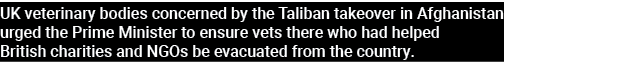 UK veterinary bodies concerned by the Taliban takeover in Afghanistan urged the Prime Minister to ensure vets there w   