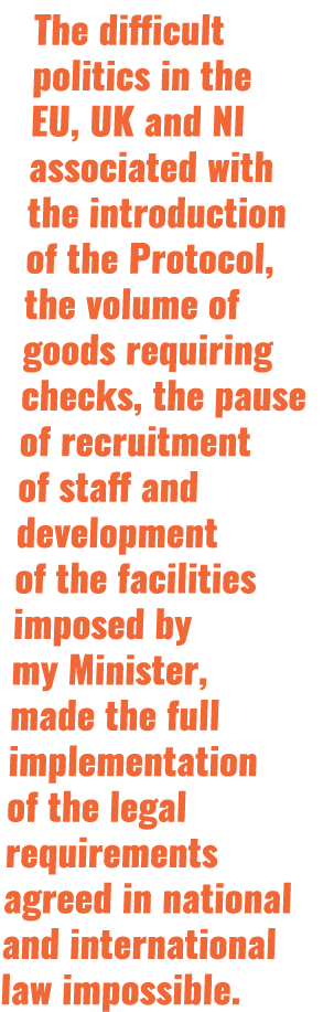 The difficult politics in the EU, UK and NI associated with the introduction of the Protocol, the volume of goods req   