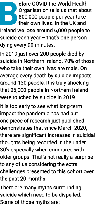 Before COVID the World Health Organisation tells us that about 800,000 people per year take their own lives  In the U   