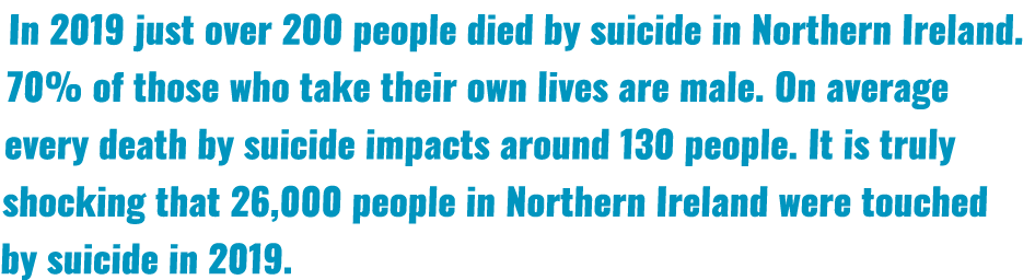 In 2019 just over 200 people died by suicide in Northern Ireland  70% of those who take their own lives are male  On    