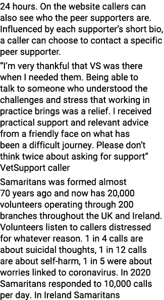 24 hours  On the website callers can also see who the peer supporters are  Influenced by each supporter s short bio,    