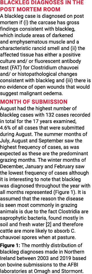 Blackleg diagnoses in the post mortem room A blackleg case is diagnosed on post mortem if (i) the carcase has gross f   