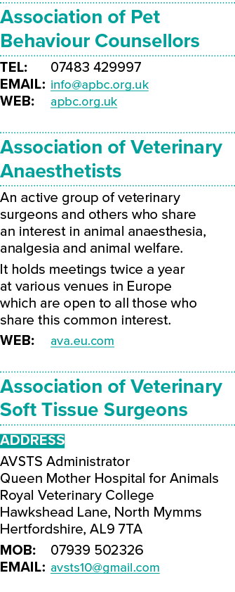Association of Pet Behaviour Counsellors TEL: 07483 429997 EMAIL: info apbc org uk WEB: apbc org uk Association of Ve   
