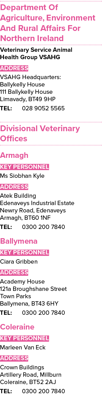 Department Of Agriculture, Environment And Rural Affairs For Northern Ireland Veterinary Service Animal Health Group    