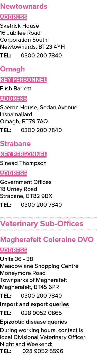 Newtownards ADDRESS Sketrick House 16 Jubilee Road Corporation South Newtownards, BT23 4YH TEL: 0300 200 7840 Omagh K   