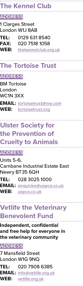 The Kennel Club ADDRESS 1 Clarges Street London W1J 8AB TEL: 0129 631 8540 Fax: 020 7518 1058 WEB: thekennelclub org    