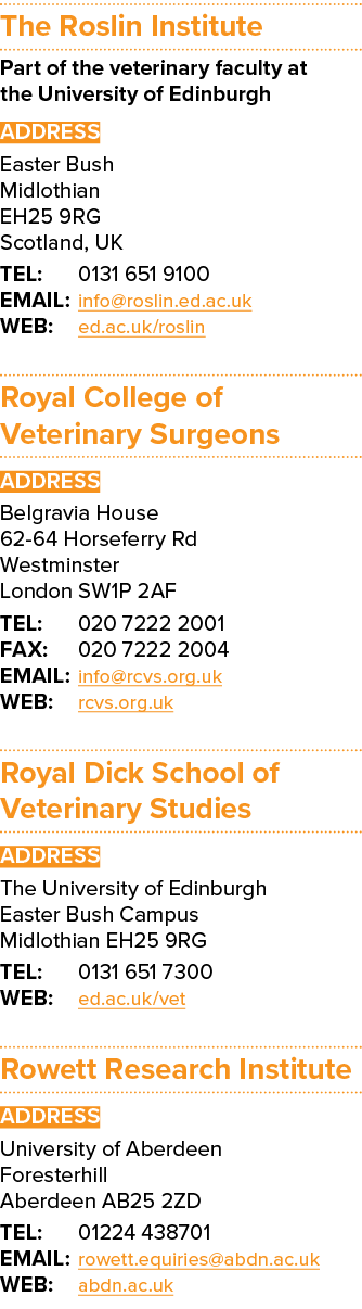 The Roslin Institute Part of the veterinary faculty at the University of Edinburgh ADDRESS Easter Bush Midlothian EH2   