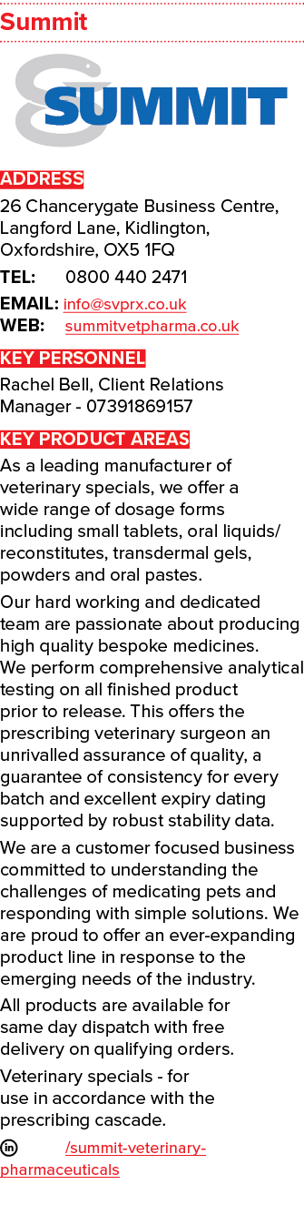 Summit  ADDRESS 26 Chancerygate Business Centre, Langford Lane, Kidlington, Oxfordshire, OX5 1FQ TEL: 0800 440 2471 E   