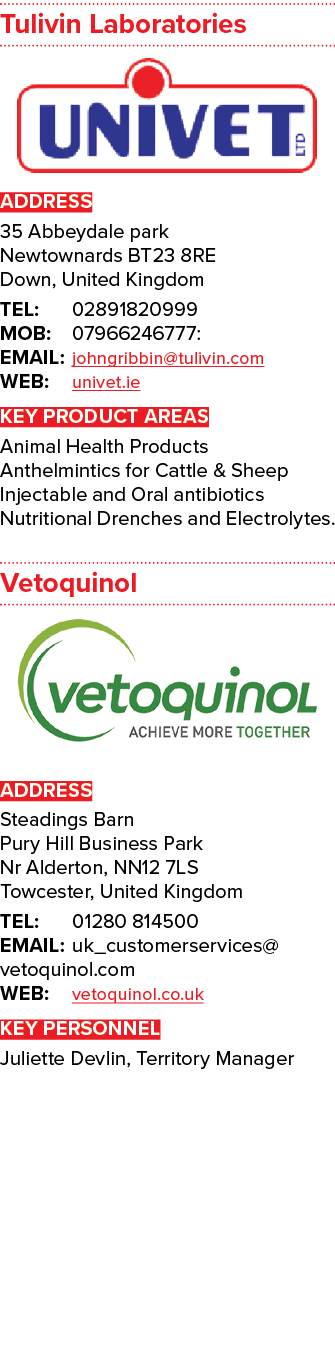 Tulivin Laboratories  ADDRESS 35 Abbeydale park Newtownards BT23 8RE Down, United Kingdom TEL: 02891820999 MOB: 07966   