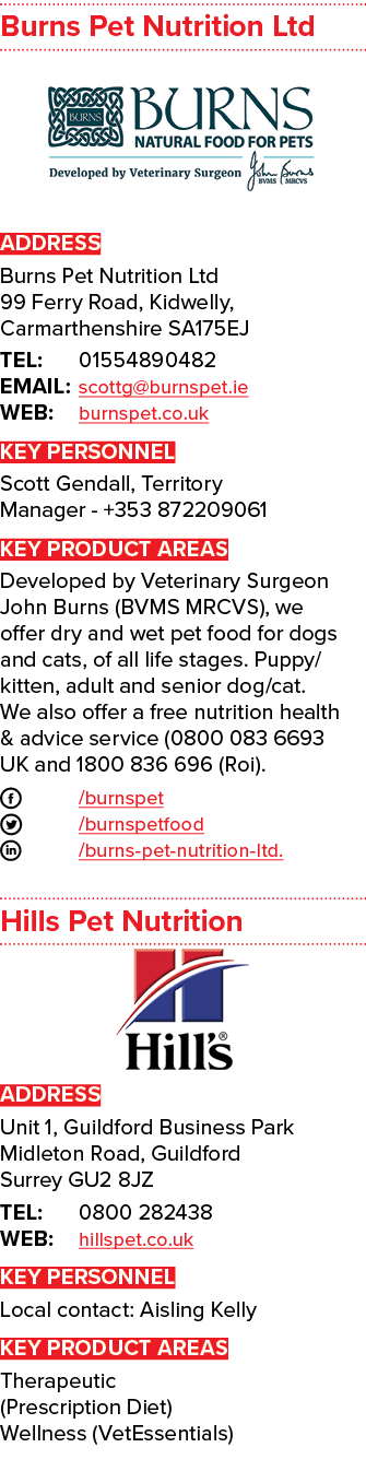 Burns Pet Nutrition Ltd  ADDRESS Burns Pet Nutrition Ltd 99 Ferry Road, Kidwelly, Carmarthenshire SA175EJ TEL: 015548   