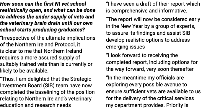 How soon can the first NI vet school realistically open, and what can be done to address the under supply of vets and   