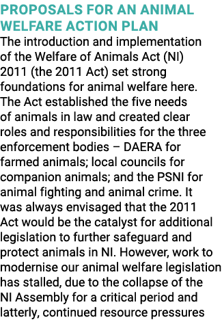 Proposals for an Animal Welfare Action Plan The introduction and implementation of the Welfare of Animals Act (NI) 20...