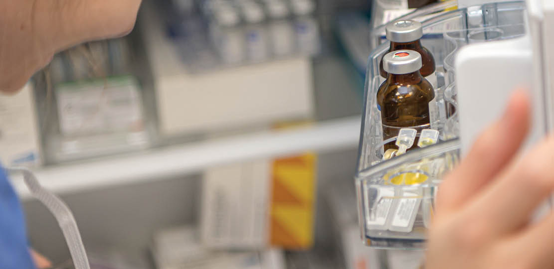 A lot of medicines in a fridge. Close-up of an opened refrigerator