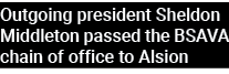 Outgoing president Sheldon Middleton passed the BSAVA chain of office to Alsion