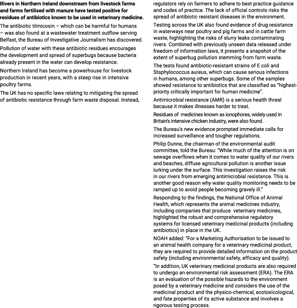 Rivers in Northern Ireland downstream from livestock farms and farms fertilised with manure have tested positive for ...
