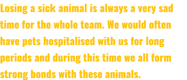 Losing a sick animal is always a very sad time for the whole team. We would often have pets hospitalised with us for ...