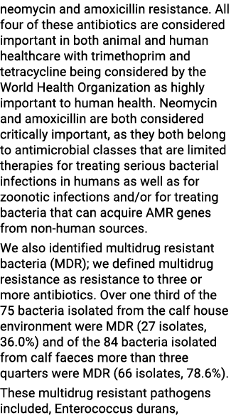 neomycin and amoxicillin resistance. All four of these antibiotics are considered important in both animal and human ...