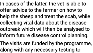 In cases of the latter, the vet is able to offer advice to the farmer on how to help the sheep and treat the scab, wh...