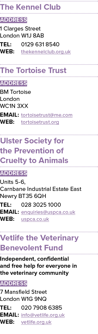 The Kennel Club ADDRESS 1 Clarges Street London W1J 8AB TEL: 0129 631 8540 WEB: thekennelclub.org.uk The Tortoise Tru...