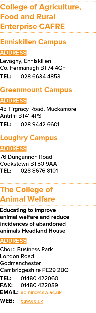 College of Agriculture, Food and Rural Enterprise CAFRE Enniskillen Campus ADDRESS Levaghy, Enniskillen Co. Fermanagh...