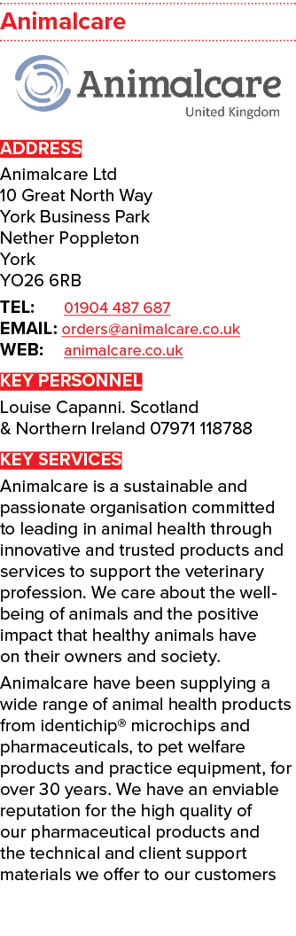 Animalcare ￼ ADDRESS Animalcare Ltd 10 Great North Way York Business Park Nether Poppleton York YO26 6RB TEL: 01904 4...