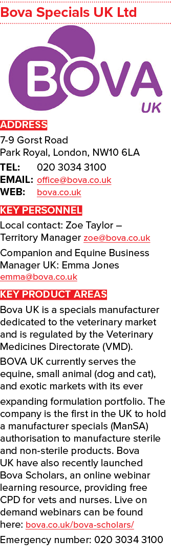 Bova Specials UK Ltd ￼ ADDRESS 7 9 Gorst Road Park Royal, London, NW10 6LA TEL: 020 3034 3100 EMAIL: office@bova.co.u...