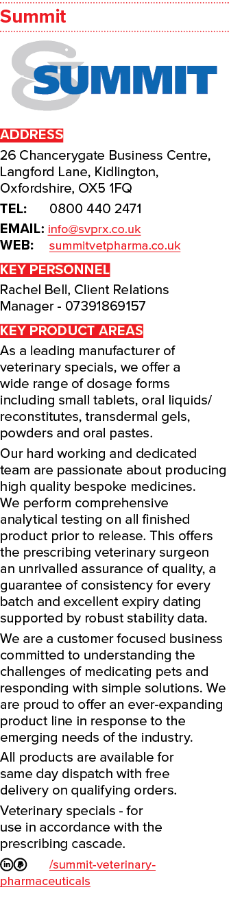 Summit ￼ ADDRESS 26 Chancerygate Business Centre, Langford Lane, Kidlington, Oxfordshire, OX5 1FQ TEL: 0800 440 2471 ...